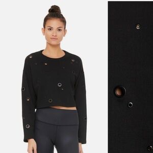 Alo Yoga Cadence Cropped Blue Sweatshirt Pullover Top Size Small-Cotton blended